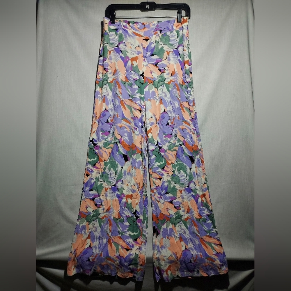 Lulu's‎ Wide Leg Palazzo Style Pants Pastel Floral Pattern US Size Large